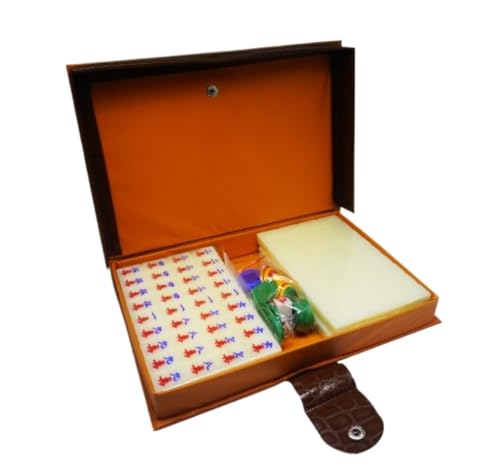 Mahjong Set Mahjong-Spielset, Klassisches Chinesisches Mahjong Mit 144 Gravierten Spielsteinen, Haushalts-Hand-Mahjong Mit Box Mahjong Erwachsene(Beige) von MDWZH