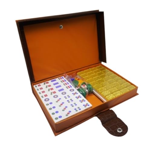 Mahjong Set Mahjong-Spielset, Klassisches Chinesisches Mahjong Mit 144 Gravierten Spielsteinen, Haushalts-Hand-Mahjong Mit Box Mahjong Erwachsene(Gold) von MDWZH