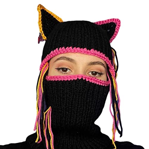 MEAKTSMI Sturmhaube Süße Katze Gehäkelte Mütze Mütze Für Damen Und Herren Bild Requisiten Katzen Ohrmütze Cosplay – Halloween Party von MEAKTSMI