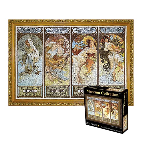 MEDOYOH Puzzle 2000 Teile für Erwachsene, 《Four Season》 von Alphonse Maria Mucha, Museum Collection Puzzle 70 x 100 cm, 2 mm Puzzle berühmtes Bild, Anti-Stress Staycation Todeszeit für Erwachsene von MEDOYOH