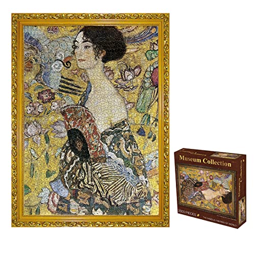 MEDOYOH Puzzle 2000 Teile für Erwachsene, 《Frau mit Ventilator》 von Gustav Klimt, Museum Collection Puzzle 70 x 100 cm, 2 mm Puzzle berühmtes Bild, Anti-Stress Staycation Todeszeit für Erwachsene von MEDOYOH