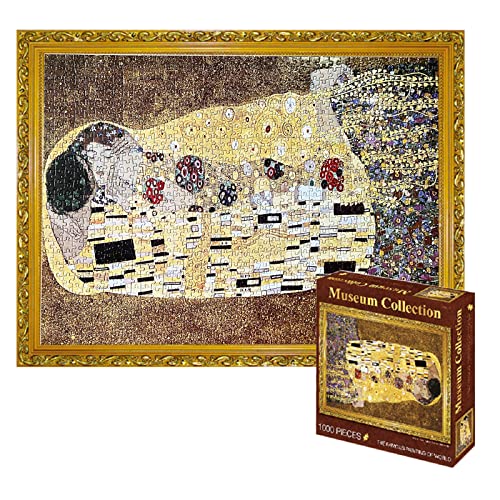 MEDOYOH Puzzle mit 1000 Teilen für Erwachsene, 《Der Kuss》 von Gustav Klimt, Museum Collection Puzzle 70 x 50 cm, 2 mm Puzzle Rahmen berühmt, Anti-Stress Staycation Todeszeit für Erwachsene Kinder 14+ von MEDOYOH