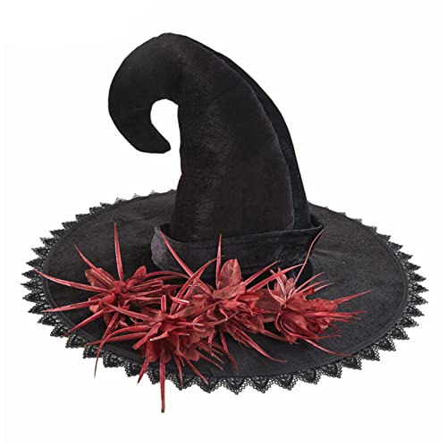 MEELYHOME Gothic-Hexenhüte für Damen, Vintage-Hut, lockige Hexen, Halloween, Cosplay, Hexenparty, Hexenhut, gebogener Zaubererhut, schwarzer Hexenhut von MEELYHOME