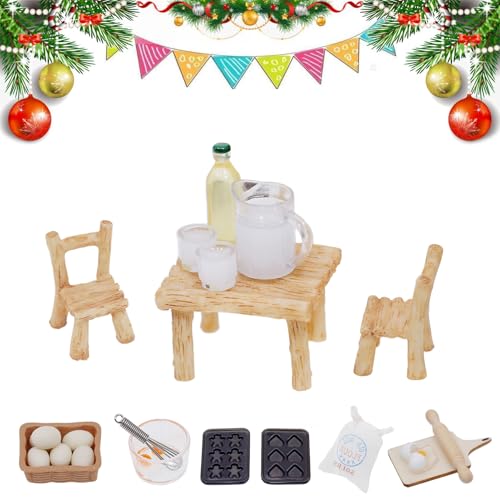 22 Stück Wichtel Zubehör, Miniatur Küche Puppenhaus Zubehör Backen Set für Wichteltür Weihnachten Deko, Weihnachten Wichtel küche Backset Mini Eier Nudelholz Schneebesen Mehlbeutel Weihnachtsbäckere von MEETGIFT