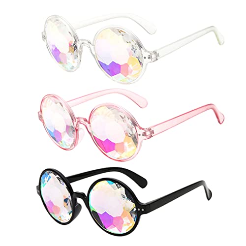 MEETOZ 3 Stück Kaleidoskop-Brille, Regenbogen-Prismen-Sonnenbrille mit Brillentuch, für Rave-Party, Festival, Dekoration, Gastgeschenke von MEETOZ