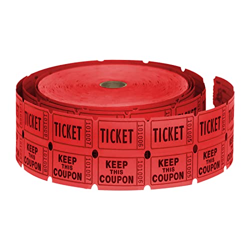 MEETOZ Tombola-Tickets Doppelrolle – 2000 Tickets pro Rolle – Tombola-Trommel-Trommel-Ticket-Rolle für Bingo-Wahlurnen (rot) von MEETOZ