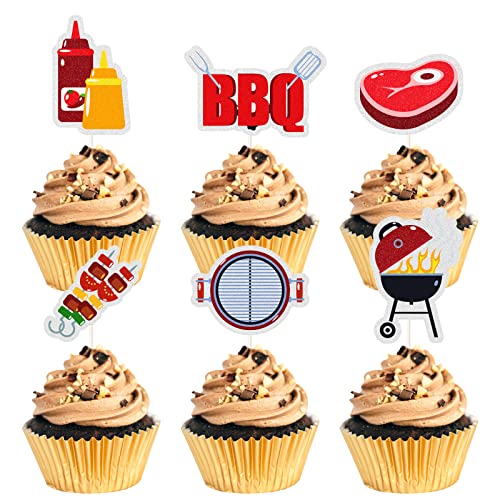 18 x Cupcake-Topper mit Grillmotiven, zum Kochen/Grillen, Motto-Party, Kuchendekoration – Sommer-Thema-Kuchenzubehör – Dessert Cupcake Supplies von MEFENG