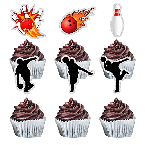 MEFENG 18 Stück Bowling Cupcake Topper – Bowling Liebhaber Party Supplies Glitzer Kuchen Dekor – Bowling Alley Party Dekorationen – Indoor Sport Geburtstag Party Kuchen Dekorationen Zubehör von MEFENG