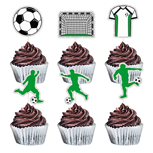 MEFENG 18 Stück Fußball-Cupcake-Topper – Fußball-Liebhaber Partyzubehör Glitzer-Kuchendekoration – Sport-Party-Dekorationen – Fußball-Thema Geburtstag Cupcake-Topper von MEFENG