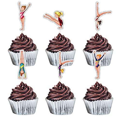 MEFENG 18 Stück Gymnastik-Cupcake-Topper – Turnerin Cupcake Dekorationen – Happy Birthday Kuchenplektren für Turnermädchen – Babyparty Party Dekorationen von MEFENG