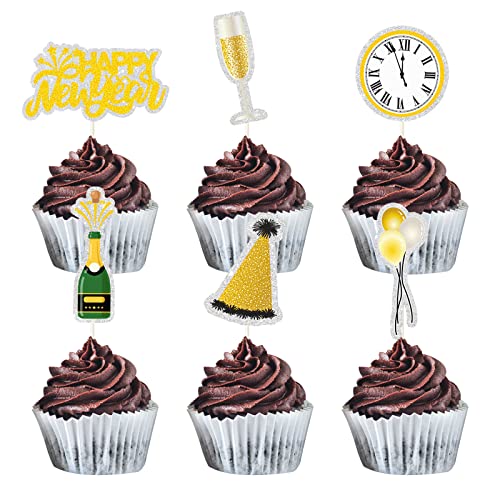 MEFENG 18 Stück Happy New Year 2023 Cupcake-Topper – Prost Neujahr 2023 Cupcake-Dekorationen – Silvester Willkommen 2023 Feier Kuchen Picks – Willkommen 2023 Party Dekorationen von MEFENG