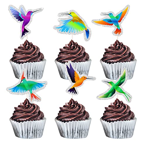 MEFENG 18 Stück Kolibri-Cupcake-Topper – fliegender Vogel Cupcake-Dekorationen – Naturthema Happy Birthday Kuchenplektren – Geburtstagsparty-Dekorationen von MEFENG