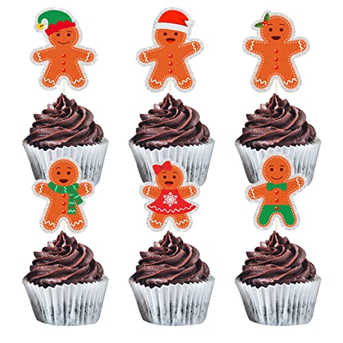 MEFENG 18 Stück Lebkuchen-Cupcake-Topper – Frohe Weihnachten Kuchendekorationen – Neujahr Winter Urlaub Party Dekorationen von MEFENG