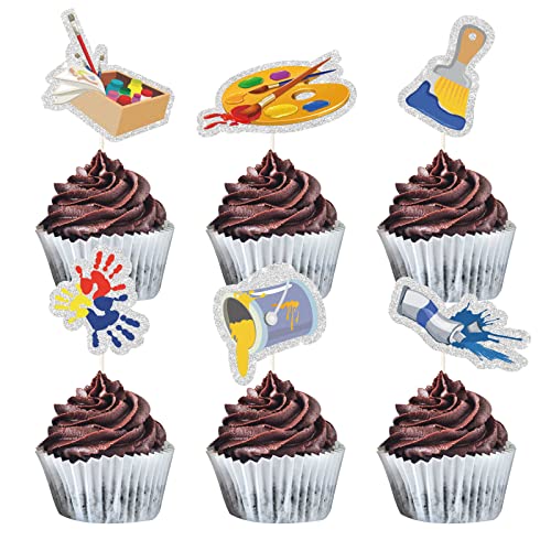 MEFENG 18 Stück Malerei Thema Cupcake Topper – Kunst Cupcake Dekorationen – Künstler Zeichnen Happy Birthday Cupcake Picks – Graffiti Künstler Geburtstag Party Supplies von MEFENG