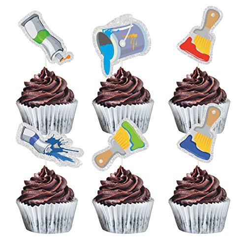 MEFENG 18 x Cupcake-Topper – Happy Birthday Pinsel Cupcake-Dekorationen – Künstler-Zeichnung Babyparty Dekor – Graffiti-Künstler-Geburtstagsparty-Zubehör von MEFENG