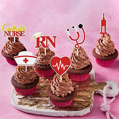 MEFENG Congrats Nursing Cupcake Toppers Nurse Graduation Cupcake Picks Medical Rn Themed Birthday Party Cake Decoration Supplies.Red Glitter Set of 18 von MEFENG