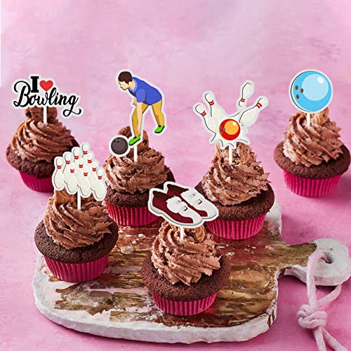 MEFENG Cupcake-Topper, Bowling-Motiv, Bowling-Schuh, Bowlingglas, Bowling-Glas, "I Love Bowling", lustiges Set mit Ballspielen, Cupcake-Topper, Sport-Themen-Partyzubehör, Regenbogen-Glitzer, 18 Stück von MEFENG