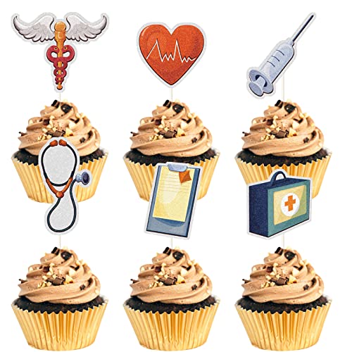 MEFENG Cupcake-Topper für Krankenpfleger, Abschluss, medizinisches Thema, Party-Dekoration, Krankenschwestern, Schule, Abschlussfeier, Party, Dekoration, Medizinisches Motto-Partyzubehör 18 Stück von MEFENG