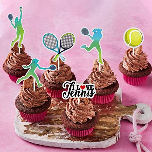 MEFENG Femade Tennis Collection Cupcake-Aufsätze, Pokal, Tennis, "I Love Tennis", lustiges Set, Ballspiele, Cupcake-Dekoration, Sport-Motto-Partyzubehör, 18 Stück von MEFENG