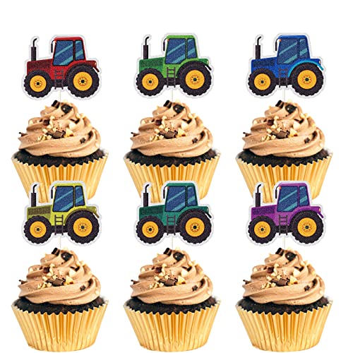 MEFENG Regenbogen-Traktor-Cupcake-Topper für LKW, Autos, Cupcake-Picks, Bauparty, Cupcake-Topper für Babyparty, Bauernhof-Themenpartys, Traktor-Zeit-Partyzubehör, 18 Stück von MEFENG