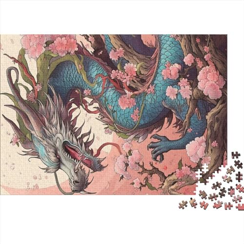 1000-teilige Puzzles, japanischer Drache, Kirsche, Puzzle für Kinder, Holzpuzzle, Lernspiele für Erwachsene und Kinder (Größe 75x50cm) von MEFESE