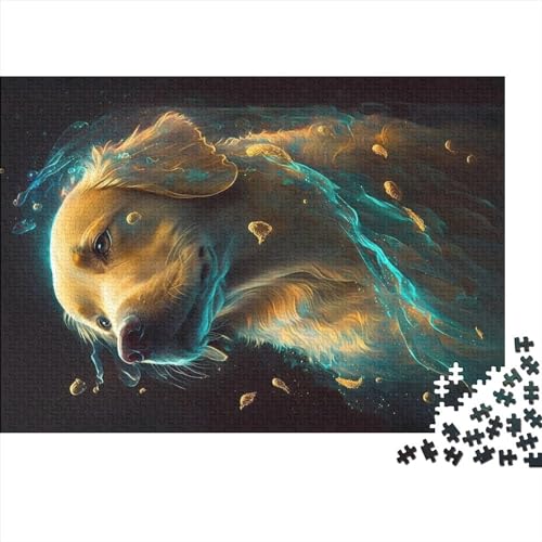 1000-teiliges Puzzle für Erwachsene, Golden Retriever-Hund, Puzzle aus Holz, rechteckig, kreatives Puzzle, Geschenk für Freunde und Familie (Größe 75x50cm) von MEFESE