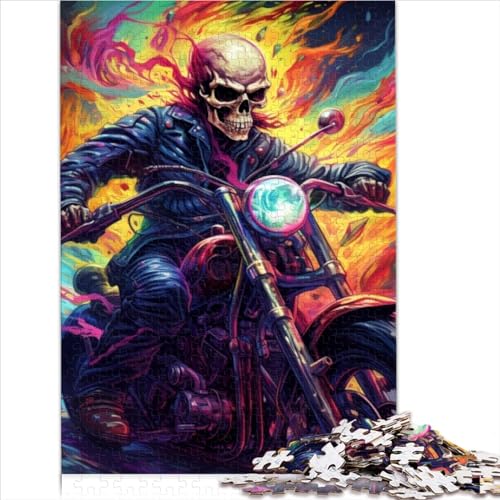 1000-teiliges Puzzle für Erwachsene, Kunst-Schädel-Motorrad-Puzzle für Erwachsene, Holzpuzzle, Familienspiele, Weihnachten, Geburtstag, Geschenke, 75x50cm von MEFESE