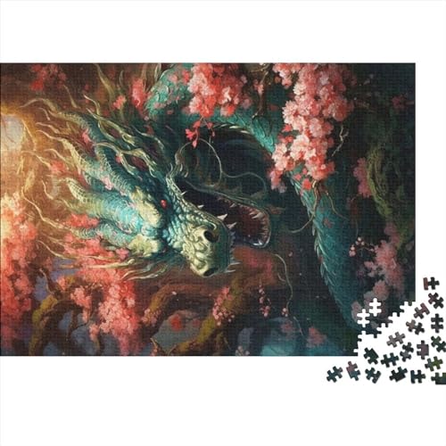 1000-teiliges Puzzle für Erwachsene und Kinder, japanischer Drache, Kirsche, DIY-Holzpuzzle, Spielzeug, Heimdekoration (Größe 75x50cm) von MEFESE