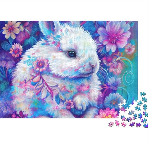 300-teiliges Puzzle für Erwachsene,Kaninchen-Blumen-Puzzle,kreatives Holzpuzzle,unmögliches Puzzle,Brain Challenge-Puzzle für Jugendliche,40x28cm von MEFESE