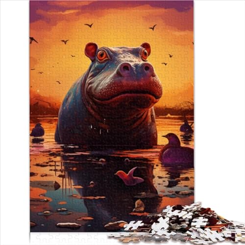 500 Teile Puzzle für Erwachsene Tierische Flusspferde Puzzle für Erwachsene 500 Teile Holzpuzzle für die Zeit mit der Familie (Größe 52x38cm) von MEFESE