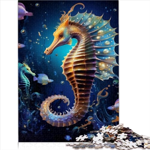 Puzzle für Erwachsene, Kunsttiere, Seepferdchen, Puzzle für Erwachsene, 1000 Teile, kreative Holzpuzzles, geistiges Spielzeug, Familienspiele (Größe 75x50cm) von MEFESE