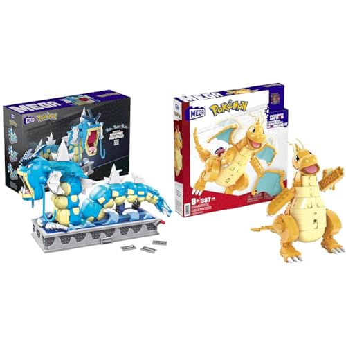 MEGA Pokémon Figuren Bauset Garados Dragoran - 388-teiliges Bauset zum Aufbauen und mit der Kurbel die Flügel aktivieren, für Kinder ab 8 Jahren, HKT25 von MEGA Pokémon