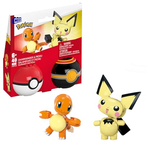 MEGA Pokémon Action-Figur-Bauspielzeug-Set, Pokéball 2er-Pack, Pichu und Charmander mit 40 Teilen, für Kinder, HXP13 von MEGA Pokémon