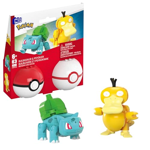 MEGA Pokémon Actionfigur Bauspielzeug-Set, Pokéball 2er-Pack, Bisasam und Enton mit 63 Teilen, für Kinder, HXP14 von Mega Wonder Pokemon