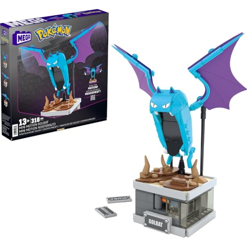 MEGA Pokémon Mini Motion-Golbat - besteht aus 313 Teilen zum Zusammenbauen, enthält versteckten Knopf, mit Flügelschlag Funktion, 13 cm groß, sehr schön zum Ausstellen, HTH72 von MEGA Pokémon