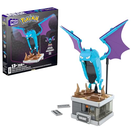 MEGA Pokémon Mini Motion-Golbat - besteht aus 313 Teilen zum Zusammenbauen, enthält versteckten Knopf, mit Flügelschlag Funktion, 13 cm groß, sehr schön zum Ausstellen, HTH72 von MEGA Pokémon