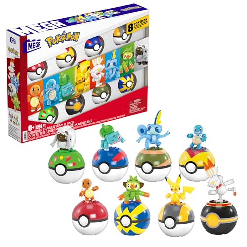 MEGA Pokémon Actionfigur Bauspielzeug, Einsteiger-Trainerteam mit 191 Teilen, 8 Figuren, darunter Pikachu, Glumanda und Schiggy, für Kinder von MEGA Pokémon