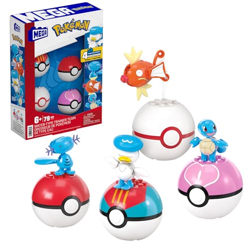 MEGA Pokémon Actionfigur Bauspielzeug-Set, Wasser-Typ Trainerteam mit 79 Teilen, ca. 5 cm groß, für Kinder, JCT42 von Mega Brands