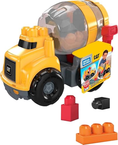 MEGA Bloks GFG11 - CAT Betonmischer mit rotierender Trommel, Bausteine für kleine Hände, Spielzeug Bauset für Kinder von 1 bis 5 Jahren (9 Teile) von MEGA