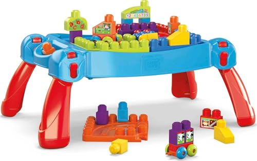 MEGA CNM42 Bloks BAU- und Spieltisch mit großen Bauklötzen, Bauspielzeug für Kleinkinder (30 Teile), Spielzeug für Kinder ab 1 Jahr von MEGA