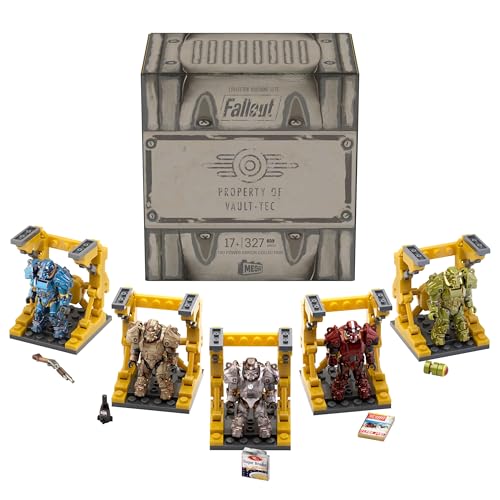 MEGA Fallout Actionfigur Bauspielzeug, T-60 Power Armor Collection mit 327 Teilen, 5 Mikro-Actionfiguren und Zubehör, für Sammler von MEGA