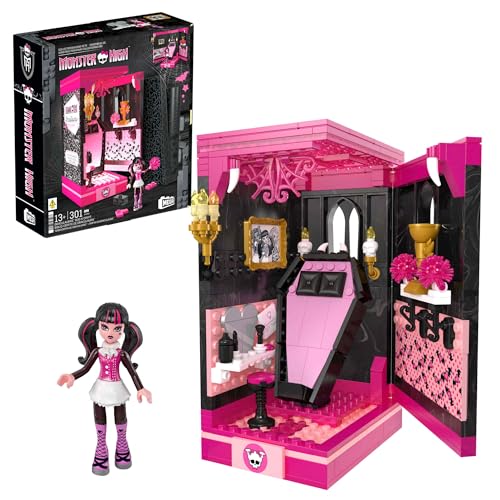 MEGA Monster High Actionfigur-Bauset Draculauras Spuk-Buch-Gruft mit 301 Teilen, Bücherecke für Sammler, HXJ88 von MEGA