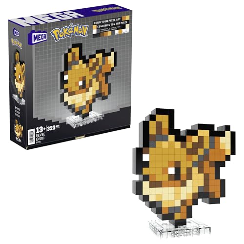 MEGA Pokémon Actionfigur-Bauset, Evoli mit 323 Teilen im Retro-Pixelstil, ideal als Tisch- oder Wanddeko, Spielzeug für Sammler zum Zusammenbauen und Präsentieren, HTH78 von MEGA