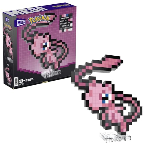 MEGA Pokémon Actionfigur-Bauset, Mew mit 434 Teilen im Retro-Pixelstil, ideal als Tisch- oder Wanddeko, Spielzeug für Sammler zum Zusammenbauen und Präsentieren, HWR80 von MEGA Pokémon