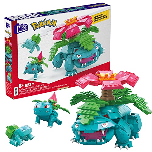 MEGA Pokémon Actionfigur Bauspielzeug, Bulbasaur Evolution Set mit 622 Teilen, 3 beweglichen Charakteren, Bulbasaur und Venusaur für Kinder von MEGA