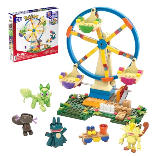 MEGA Pokémon Actionfigur Bauspielzeug, Spaß auf dem Riesenrad mit 393 Teilen und beweglichem Felori, Mampfaxo, Mauzi und Felino, für Kinder, HXF80 von MEGA