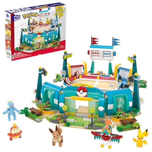 MEGA Pokémon Actionfigur-Bauspielzeug, Trainingsarena mit 1101 Teilen, Kampfspiel und 5 bewegliche Figuren für Kinder, HWR82 von Mattel