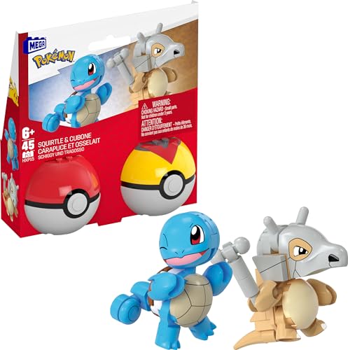 MEGA Pokémon Actionfigur Bauspielzeug-Set, Pokéball 2er-Pack, Schiggy und Tragosso mit 45 Teilen, für Kinder, HXP15 von MEGA