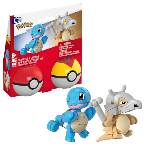 MEGA Pokémon Actionfigur Bauspielzeug-Set, Pokéball 2er-Pack, Schiggy und Tragosso mit 45 Teilen, für Kinder, HXP15 von MEGA Pokémon