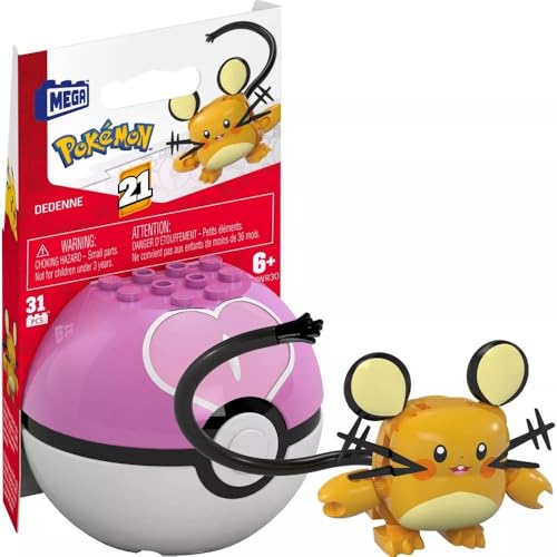 MEGA Pokémon Dedenne Bauspielzeug-Set, bewegliche Actionfigur (31 Teile) für Kinder von MEGA